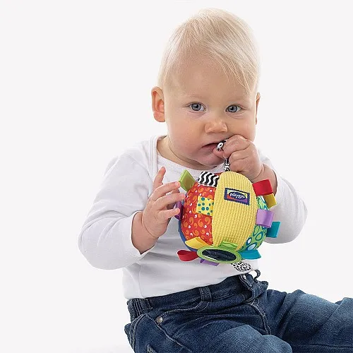 PLAYGRO Звъняща мека топка с етикети, 3м+