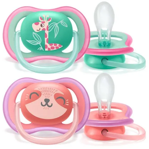 AVENT Ортодонтични залъгалки Ultra Air + стерилизаторна кутия 18м+ - жираф/мече
