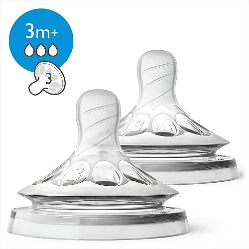AVENT  Биберони за хранене Natural - Medium - 3м+ 3дупки 2броя/оп.