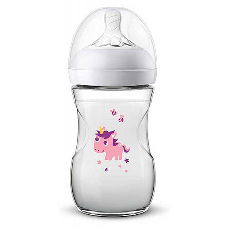 AVENT Шише за хранене Natural 260ml PP - декорация еднорог AVENT Шише за хранене Natural 260ml PP - декорация еднорог