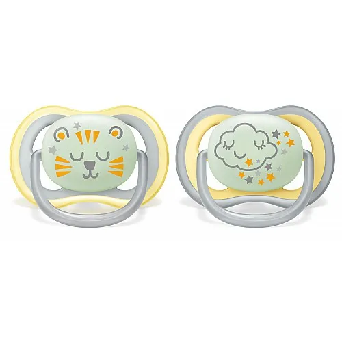 AVENT Ортодонтични залъгалки Ultra Air + стерилизаторна кутия 18м+  - нощни неутрални