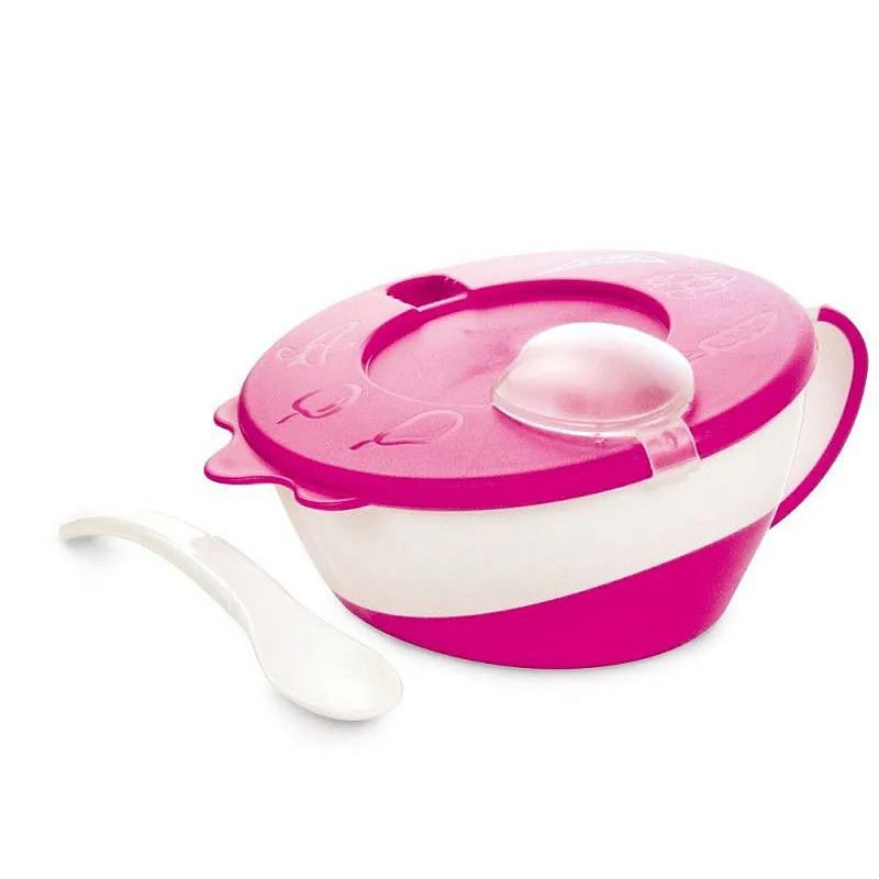 Canpol Купа за хранене с капаче и лъжица 9м. - розова