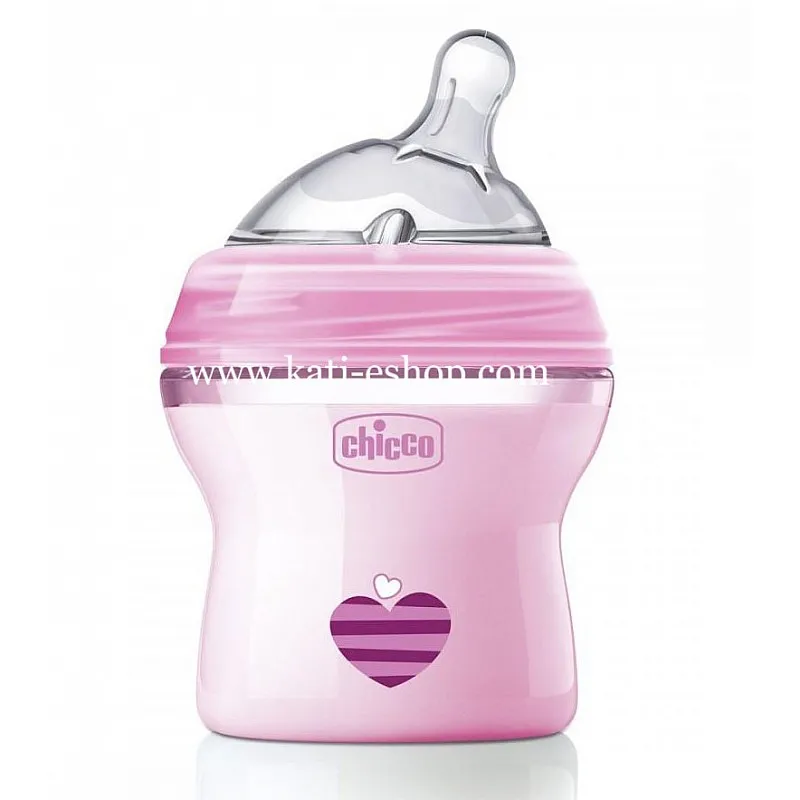 Chicco Шише Natural Feeling 150 мл със силиконов биберон 1 капка 0м+ - момиче