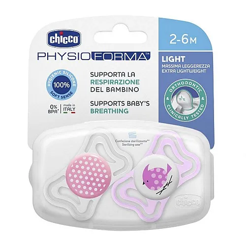 Chicco Залъгалка силикон 2-6м. 2бр PHYSIO LIGHT - момиче