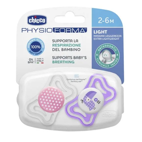 Chicco Залъгалка силикон 2-6м. 2бр PHYSIO LIGHT - момиче
