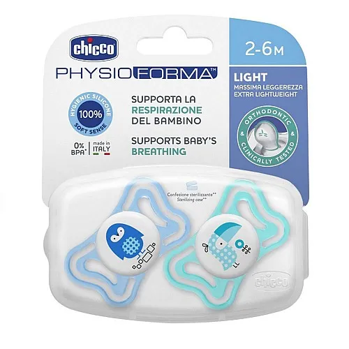 Chicco Залъгалка силикон 2-6м. 2бр PHYSIO LIGHT - момче