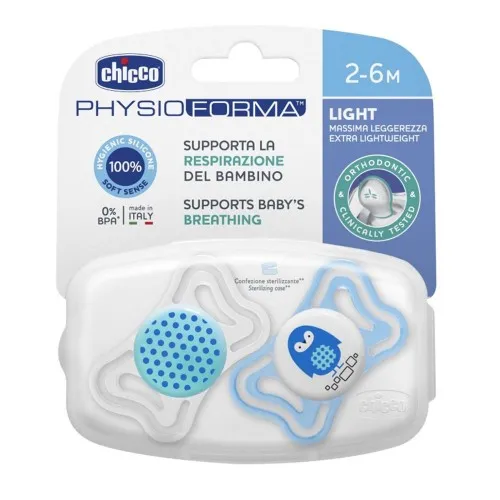 Chicco Залъгалка силикон 2-6м. 2бр PHYSIO LIGHT - момче