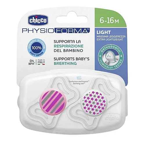 Chicco Залъгалка силикон 6-16м. 2бр PHYSIO LIGHT - момиче