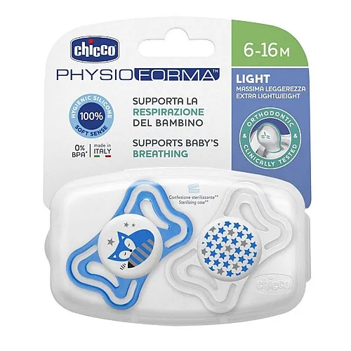 Chicco Залъгалка силикон 6-16м. 2бр PHYSIO LIGHT - момче
