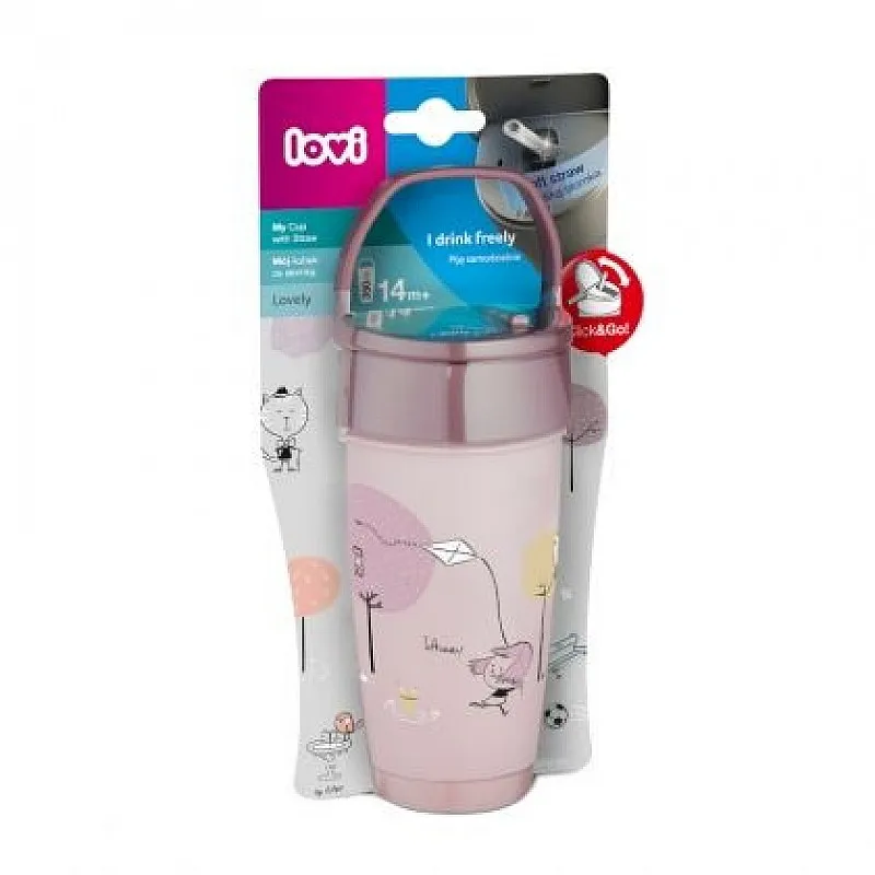 Чаша със сламка Lovi, JUNIOR, Lovely Girl, 350ml, розова