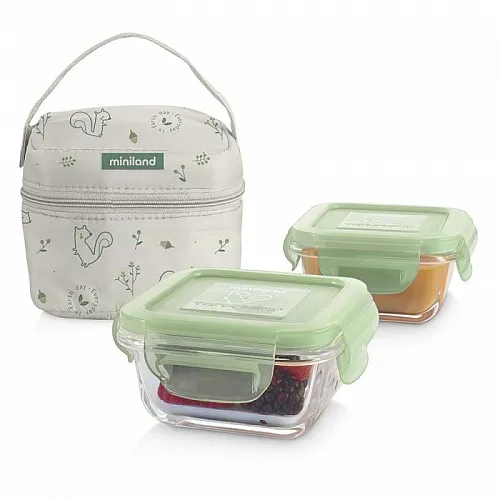 Miniland Комплект контейнери стъкло 2х160 мл Pack-2-Go - Natur