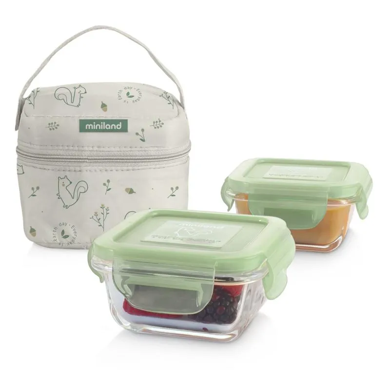 Miniland Комплект контейнери стъкло 2х160 мл Pack-2-Go - Natur