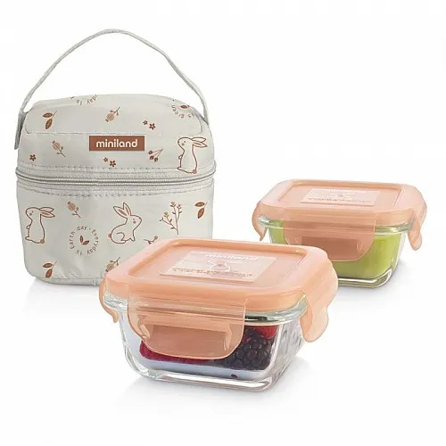 Miniland Комплект контейнери стъкло 2х160 мл Pack-2-Go - Natur