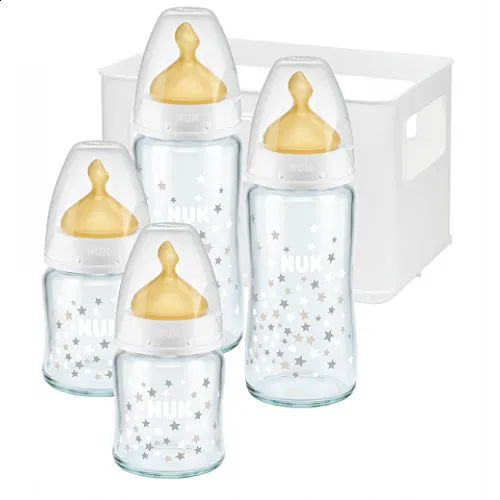 NUK FC+ Сет стъклени шишета за новородено с каучуков биберон