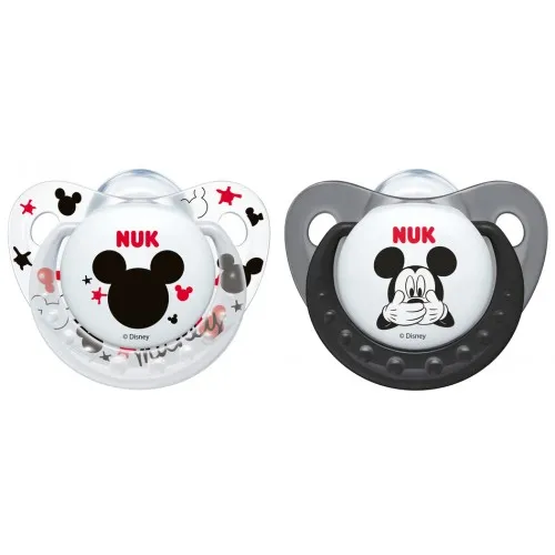 NUK Залъгалка силикон + кутийка 0-6м. 2бр MICKEY - момче