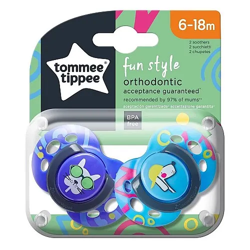 Tommee Tippee Ортодонтични залъгалки FUN STYLE, 6-18м, 2 бр./оп., Кучета