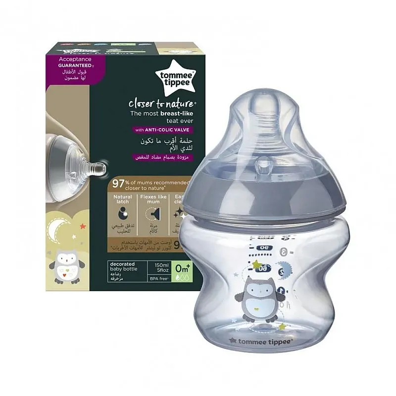 Tommee Tippee Шише за хранене Easi-Vent 150ml 0m+ - бухал