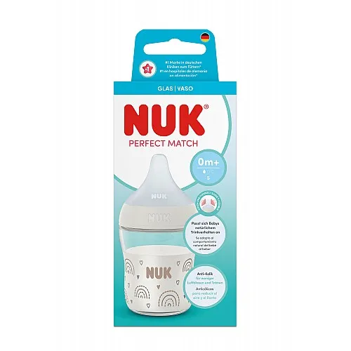 NUK Perfect Match Стъклено шише 120мл. със силиконов биберон за хранене S, 0+мес.