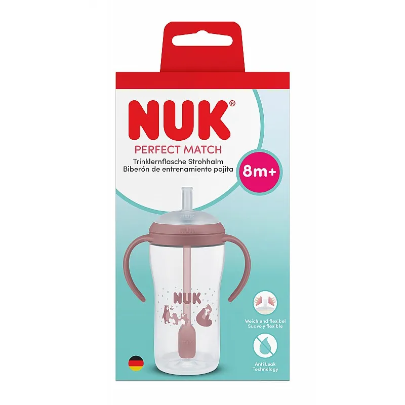 NUK Perfect Match шише със сламка, 260 мл., 8+мес, Мечка
