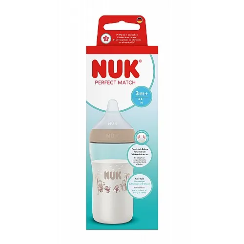 NUK Perfect Match Шише РР 260мл. със силиконов биберон за хранене M, 3+ мес., Маймуна