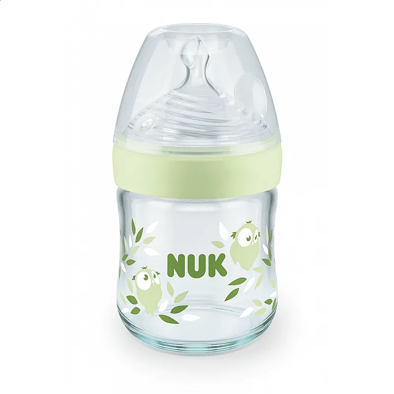 NUK NATURE SENSE Softer Temperature Control Шише стъклено 120мл. силиконов биберон 0+, р-р S, - Зелен NUK NATURE SENSE Softer Temperature Control Шише стъклено 120мл. силиконов биберон 0+, р-р S, - Зелен