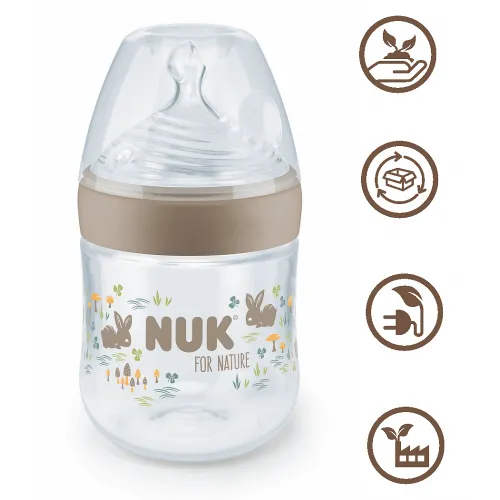 NUK for NATURE Шише РР Temperature Control 150мл. със силиконов биберон 0+ S - Бежов