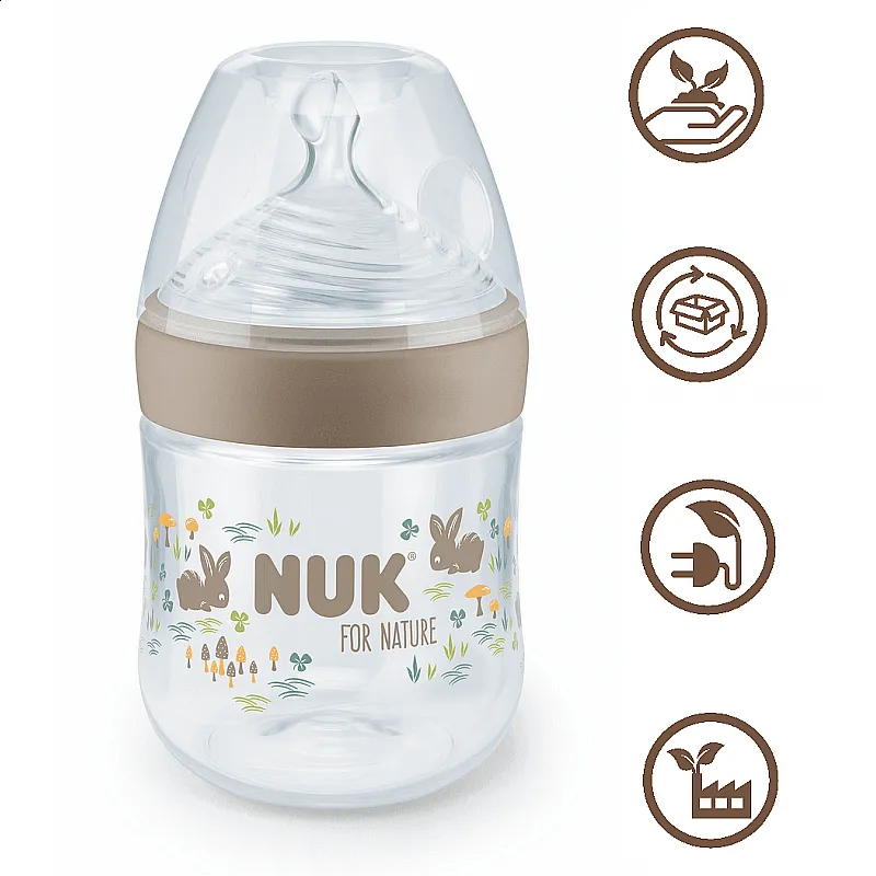 NUK for NATURE Шише РР Temperature Control 150мл. със силиконов биберон 0+ S - Бежов