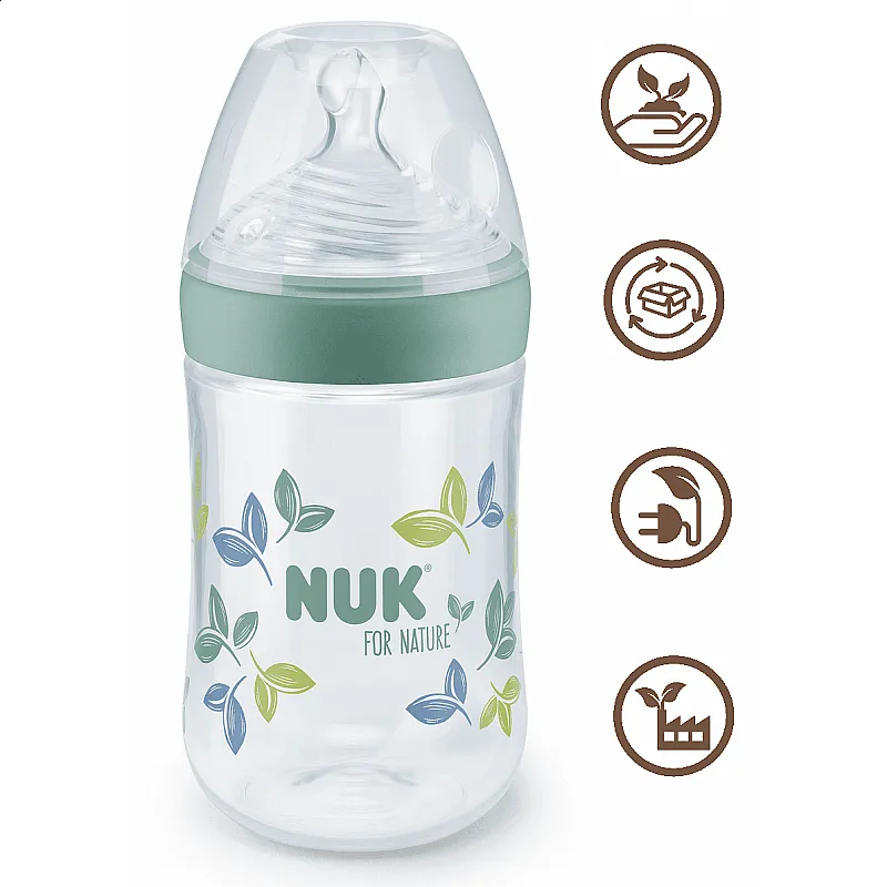 NUK for NATURE Шише РР Temperature Control 260мл. със силиконов биберон М - Зелен