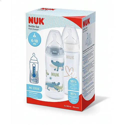NUK СЕТ First Choice+ TWIN Шише РР Temperature Control 300 мл. 6-18мес. - 2 бр. - Момче