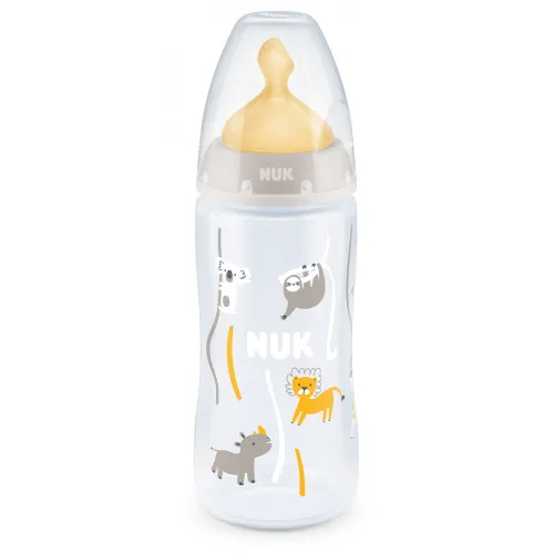 NUK First Choice РР Шише Temperature control 300мл каучук биберон М микс - Бежов животни