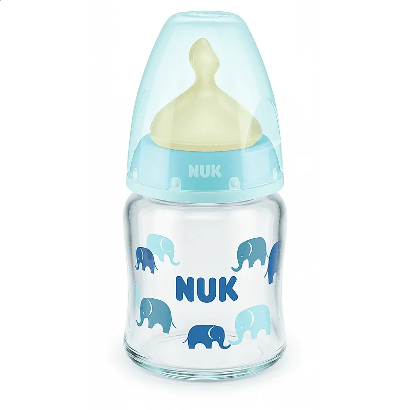 NUK First Choice стъклено шише Temperature Control 120мл. с каучуков биберон за хранене 0-6мес. - Син