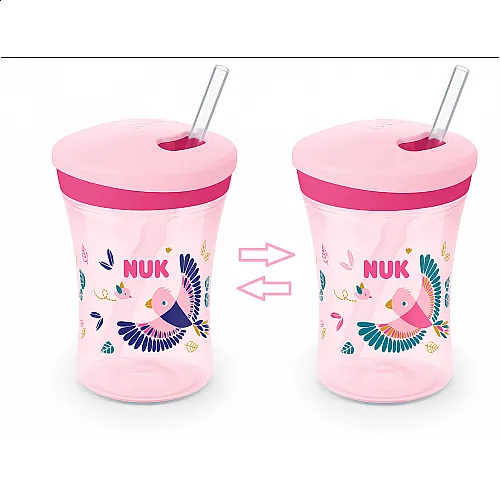 NUK EVOLUTION Action Cup със сламка, 12+мес., Chameleon - розова