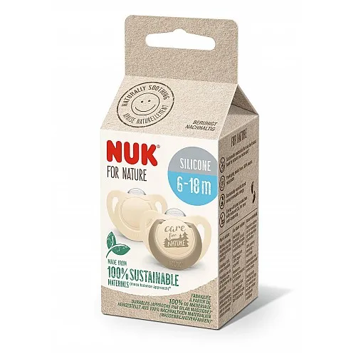 NUK for NATURE биберон залъгалка силикон 6-18 мес. 2бр. Крем