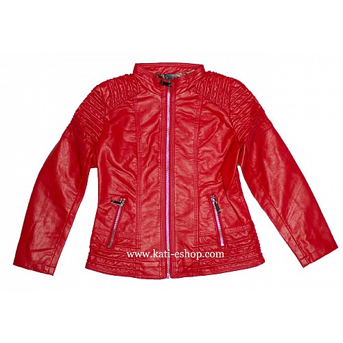 Червено яке за момиче от еко кожа 4-290