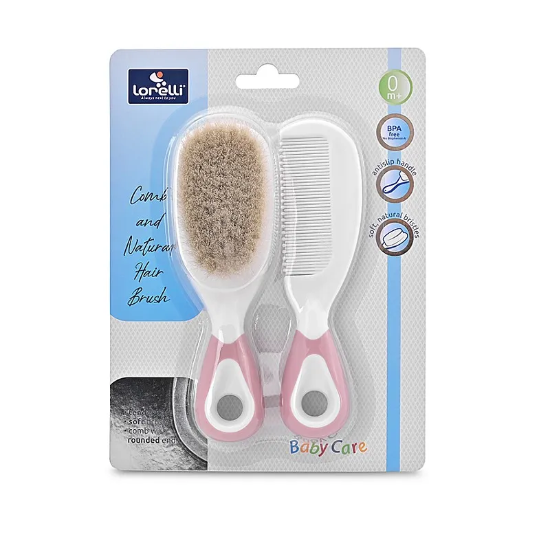 Baby care ГРЕБЕН И ЧЕТКА С ЕСТЕСТВЕН КОСЪМ BLUSH PINK