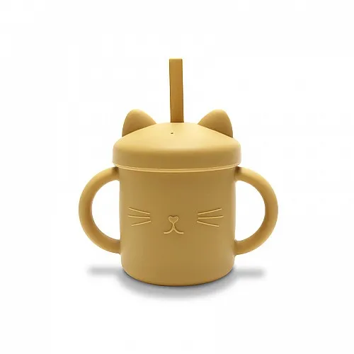 Силиконова чаша с дръжки и сламка NATURAL YELLOW