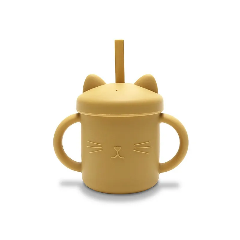 Силиконова чаша с дръжки и сламка NATURAL YELLOW
