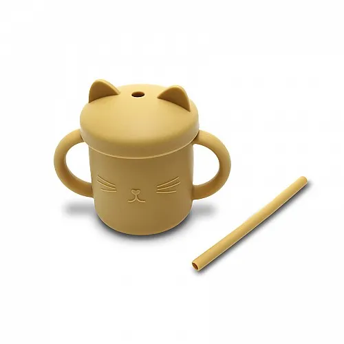 Силиконова чаша с дръжки и сламка NATURAL YELLOW