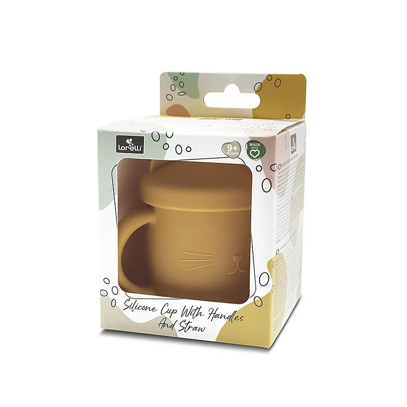 Силиконова чаша с дръжки и сламка NATURAL YELLOW