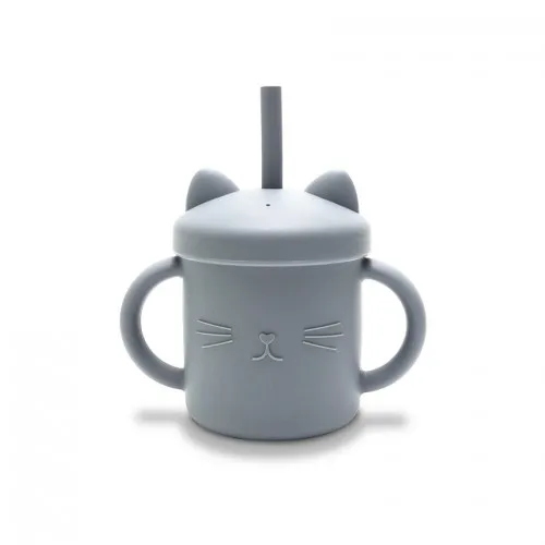 Силиконова чаша с дръжки и сламка NATURAL GREY