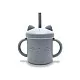 Силиконова чаша с дръжки и сламка NATURAL GREY