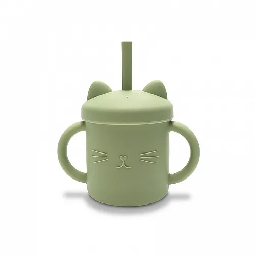 Силиконова чаша с дръжки и сламка NATURAL FRESH GREEN