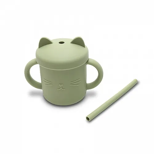 Силиконова чаша с дръжки и сламка NATURAL FRESH GREEN