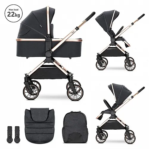 Детска количка REYA 2in1 BLACK до22кг с кош за новородено