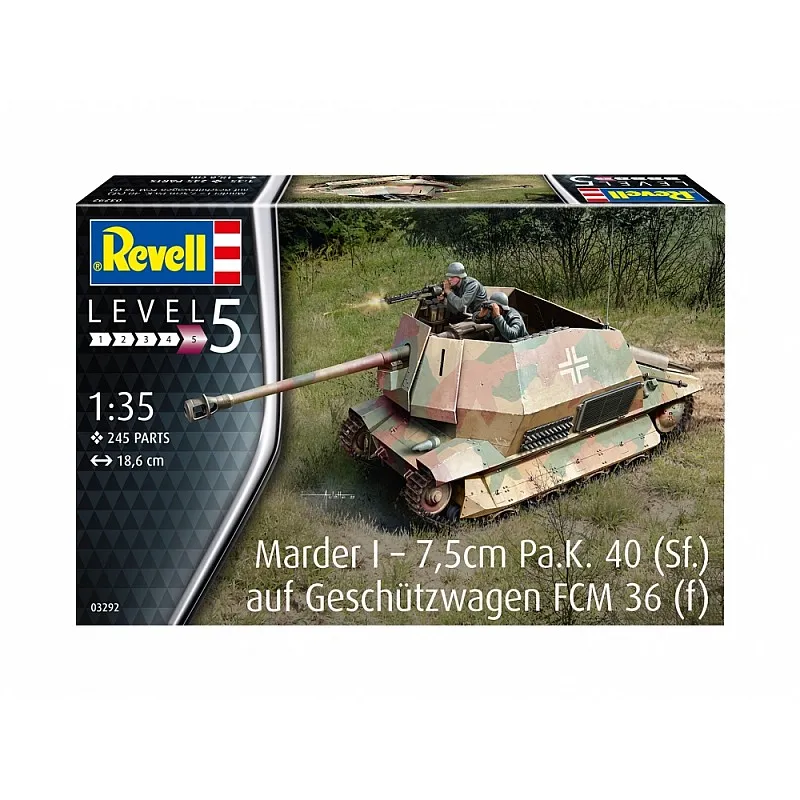 Сглобяем модел, Revell, Танков разрушител Marder I - 7,5cm Pa.K. 40 (Sf.) Auf Geschutzwagen FCM 36 (f), 245 части