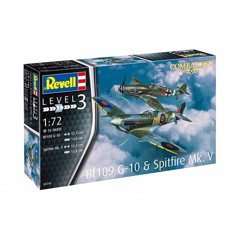 Комплект сглобяеми модели, Revell, Изтребители Messerschmitt Bf109G-10 - Spitfire Mk.V, 76 части