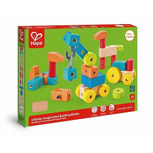 Комплект дървени, цветни кубчета, Hape, 44 части