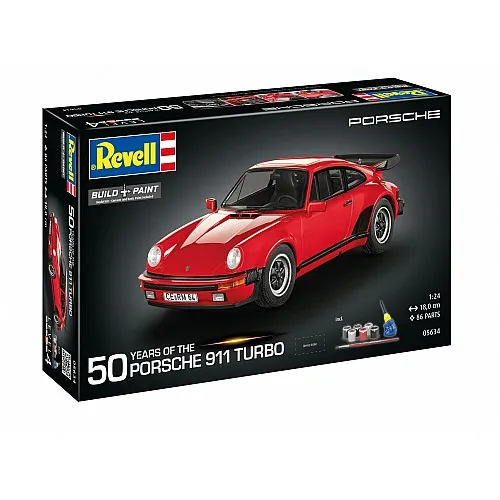 Сглобяем модел, Revell, Подаръчен комплект автомобил 50 години Porsche 911 Turbo, 86 части
