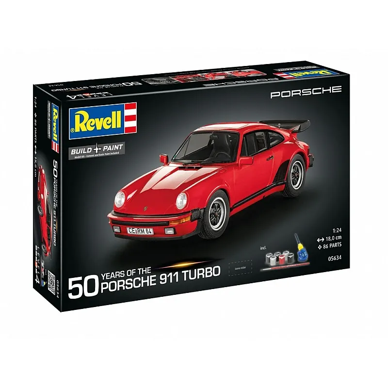 Сглобяем модел, Revell, Подаръчен комплект автомобил 50 години Porsche 911 Turbo, 86 части