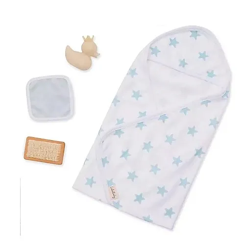 Комплект аксесоари за кукла, Battat, Lulla Baby, Халат за баня, 4 части, Син